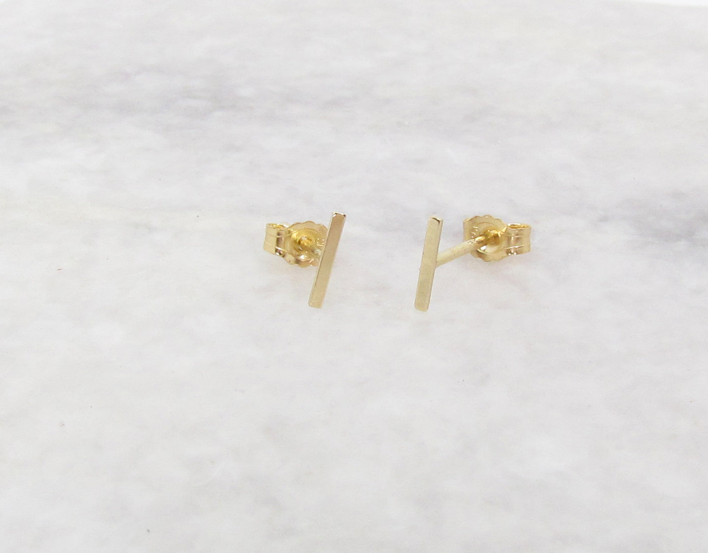 14K Gold Tiny Bar Stud Earrings | Polished & Matte Minimalist Studs